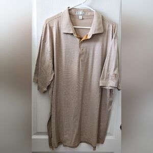 Peter Millar Striped Tan Golf Polo Shirt Men XL Interlachen FL Country Club Logo